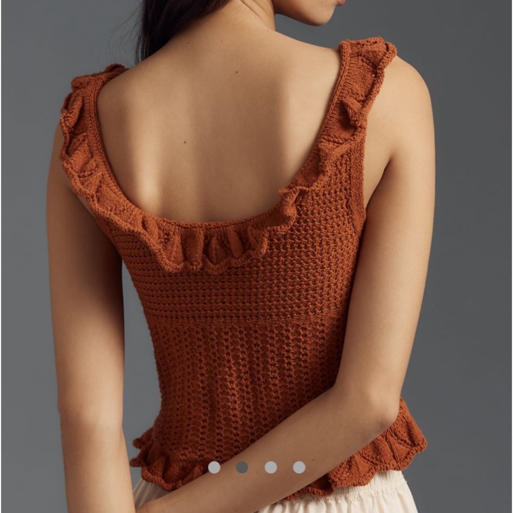 Pilcro Rust Ruffle Knit Tank Top Sz L NEW - Picture 2 of 8